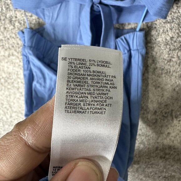 Reiss Dress Womens 6 Blue Jennah Cutout Puff Sleeve Midi Tie Back Linen - Picture 7 of 8